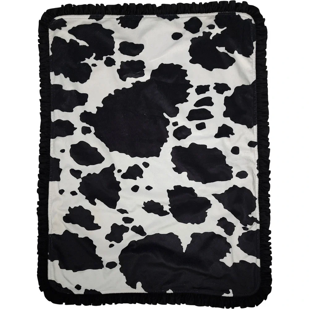 Dear‎ Baby Gear Cow Print Black Soft Ruffled Satin Trim Lovey Farm Girl 30x40